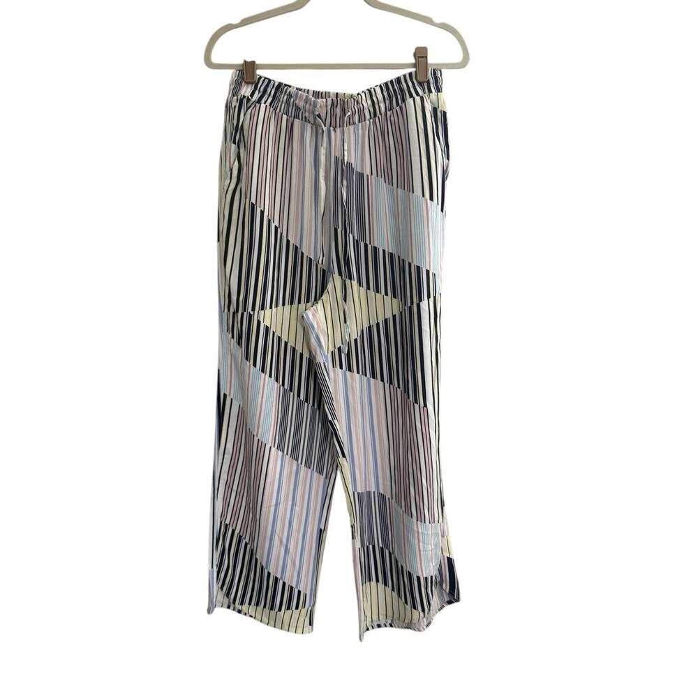 Royalty For Me Small Striped Capri Crop Pants Wide Leg Drawstring Beachy #4257
